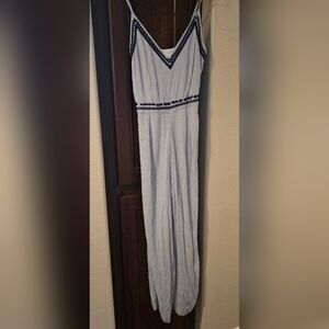 Blue and white pinstriped jumpsuit size large